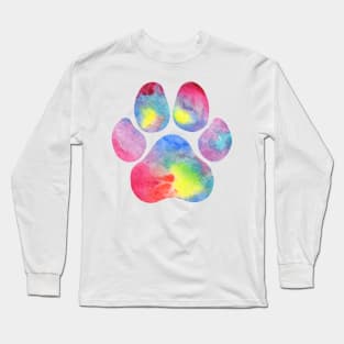 Pink Rainbow Watercolor Paw Print Long Sleeve T-Shirt